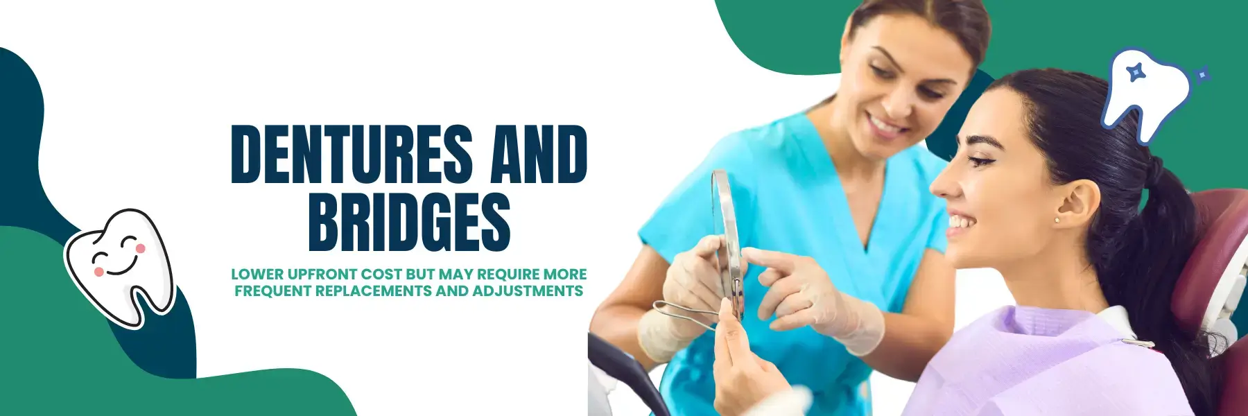 Dental Implants Cost - dentures and bridges lower upfront cost but may require more replacement